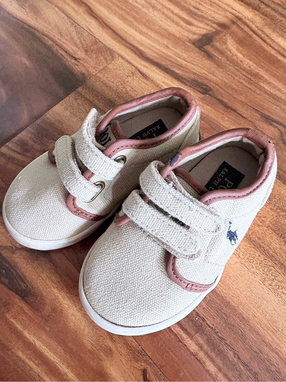 Ralph Lauren Polo Toddler Boys Khaki Canvas Double Velcro Shoes Size 5